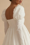 White A Line Square Neck Puff Long Sleeve Graduation Dress