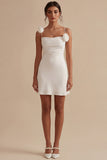 White Sheath Spaghetti Straps 3D Flowers Mini Dress