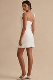 White Sheath Spaghetti Straps 3D Flowers Mini Dress