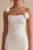 White Sheath Spaghetti Straps 3D Flowers Mini Dress