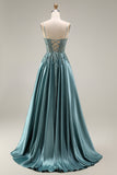 Agave Spaghetti Straps Sequin Appliqued A Line Long Prom Dress with Slit