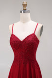 Burgundy Appliqued Beaded A Line Prom Dress with Cape