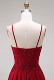 Burgundy Appliqued Beaded A Line Prom Dress with Cape