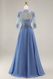 Burgundy Appliqued Beaded A Line Prom Dress with Cape
