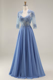 Burgundy Appliqued Beaded A Line Prom Dress with Cape