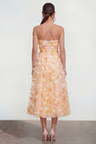 Champagne A Line Strapless Wedding Guest Dress with 3D Flowers