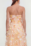 Champagne A Line Strapless Wedding Guest Dress with 3D Flowers