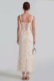 Floral Pink Corset Square Neck Sheath Midi Wedding Guest Dress