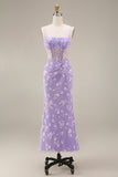 Floral Pink Corset Square Neck Sheath Midi Wedding Guest Dress