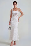 Floral Pink Corset Square Neck Sheath Midi Wedding Guest Dress