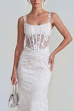 Floral Pink Corset Square Neck Sheath Midi Wedding Guest Dress