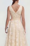 Lilac A Line V-Neck Floral Wedding Guest Dress with Bow