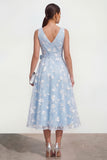 Lilac A Line V-Neck Floral Wedding Guest Dress with Bow