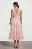 Lilac A Line V-Neck Floral Wedding Guest Dress with Bow