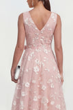 Lilac A Line V-Neck Floral Wedding Guest Dress with Bow