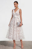 Lilac A Line V-Neck Floral Wedding Guest Dress with Bow