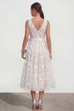 Lilac A Line V-Neck Floral Wedding Guest Dress with Bow
