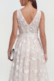 Lilac A Line V-Neck Floral Wedding Guest Dress with Bow