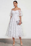 Off The Shoulder Floral A Line Apricot Ruched Wedding Guest Dress with Sleeves