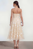 Strapless Corset Floral A Line Apricot Wedding Guest Dress