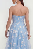 Strapless Corset Floral A Line Apricot Wedding Guest Dress