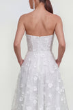 Strapless Corset Floral A Line Apricot Wedding Guest Dress