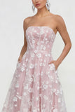 Strapless Corset Floral A Line Apricot Wedding Guest Dress