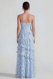 Ruffled Spaghetti Straps Floral Sheath Apricot Wedding Guest Dress with Slit