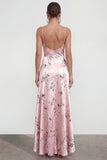 Floral Blue Spaghetti Straps Ruffled Asymmetrical Wedding Guest Dress
