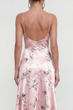 Floral Blue Spaghetti Straps Ruffled Asymmetrical Wedding Guest Dress