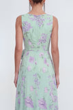 Green Purple Floral Bateau Neck A Line Ruffled Wedding Guest Dress with Slit