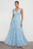 Floral Green A Line V-Neck Wedding Guest Dress