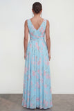 Floral Green A Line V-Neck Wedding Guest Dress