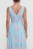 Floral Green A Line V-Neck Wedding Guest Dress