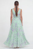 Floral Green A Line V-Neck Wedding Guest Dress