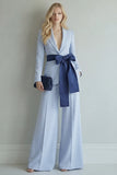 Light Blue Peak Lapel 2 Piece Women Suits with Sash