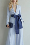 Light Blue Peak Lapel 2 Piece Women Suits with Sash