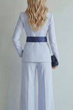 Light Blue Peak Lapel 2 Piece Women Suits with Sash