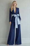 Light Blue Peak Lapel 2 Piece Women Suits with Sash
