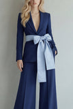 Light Blue Peak Lapel 2 Piece Women Suits with Sash