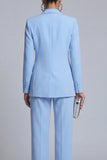 Blue Long Sleeve Peak Lapel 2 Piece Pant Suits