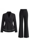 2 Piece Black Notched Lapel Women Suits with Ruffles