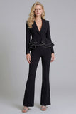 2 Piece Black Notched Lapel Women Suits with Ruffles