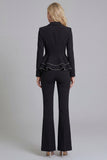 2 Piece Black Notched Lapel Women Suits with Ruffles