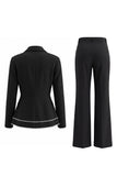 2 Piece Black Notched Lapel Women Suits with Ruffles