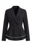2 Piece Black Notched Lapel Women Suits with Ruffles