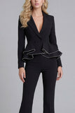 2 Piece Black Notched Lapel Women Suits with Ruffles