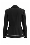 2 Piece Black Notched Lapel Women Suits with Ruffles