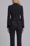2 Piece Black Notched Lapel Women Suits with Ruffles