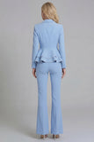 2 Piece Black Notched Lapel Women Suits with Ruffles